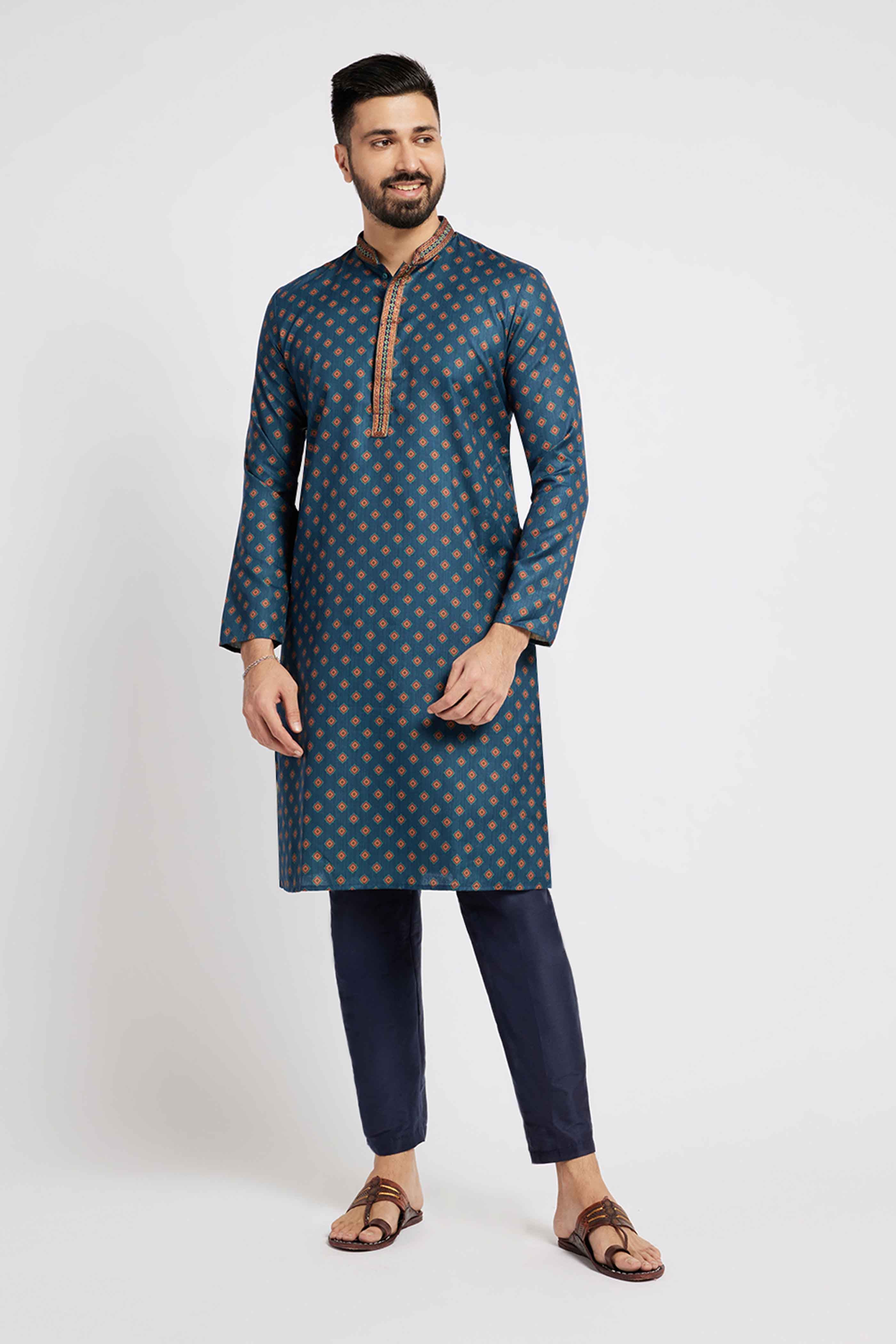 Navy Blue Traditional Motif Men's Ethnic Kurta